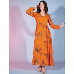 DressBerry Floral Printed Georgette Maxi Dress-image-16