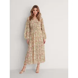 DressBerry Floral Printed Puff Sleeves Georgette Fit and Flare Midi Dress-image-0