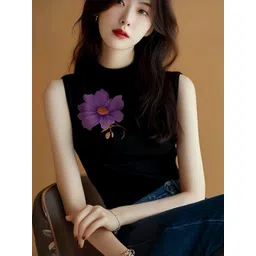 DressBerry Floral Printed Round Neck Sleeveless Cotton Regular Fit T-shirt-image-40