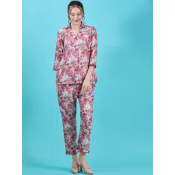 Dressberry Floral Printed Shirt Collar Tunic With Trousers-image-43