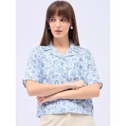 DressBerry Floral Printed Short Sleeves Shirt Style Crop Top-picture-18
