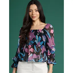 DressBerry Floral Printed Smocked Georgette Top-picture-37