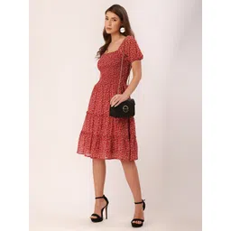 DressBerry Floral Printed Square Neck Smocked Georgette A-Line Dress-picture-31