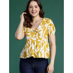 DressBerry Geometric Print Puff Sleeve Empire Top-picture-14