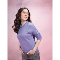 DressBerry Geometric Self Design Round Neck Pullover-picture-19