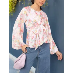 DressBerry Glam Groove Floral Printed Tie-Up Flared Sleeve Top-picture-30