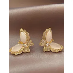 DressBerry Gold-Plated American Diamond Stone Studded Butterfly Shaped Korean Studs-picture-18