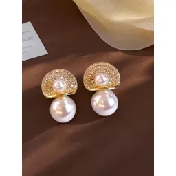 DressBerry Gold-Plated American Diamond Stone Studded Teardrop Shaped Korean Studs-picture-23
