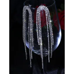 DressBerry Gold-Plated American Diamond Studded Contemporary Korean Drop Earrings-picture-16