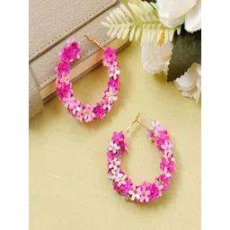 DressBerry Gold-Plated Artificial Beaded Floral Shaped Hoop Earrings-picture-14