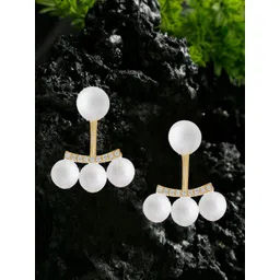 DressBerry Gold Plated Artificial Stone Studded & Beaded Contemporary Shaped Studs-picture-21