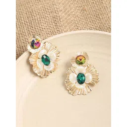 DressBerry Gold-Plated Artificial Stones Studded Contemporary Drop Earrings-picture-35