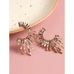 DressBerry Gold-Plated Artificial Stones Studded Contemporary Drop Earrings-picture-34