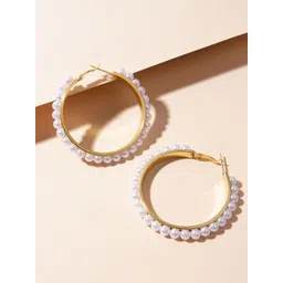 DressBerry Gold-Plated Artificial Stones Studded Contemporary Hoop Earrings-picture-29