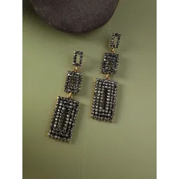 DressBerry Gold-Plated Artificial Stones Studded Geometric Shaped Drop Earrings-picture-37