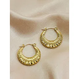 DressBerry Gold-Plated Contemporary Stainless Steel Textured Premium Hoop Earrings-picture-22