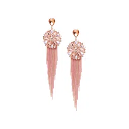 DressBerry Gold-Plated Contemporary Stone Studded Tasselled Drop Earrings-picture-30