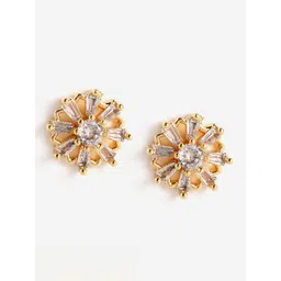 DressBerry Gold-Plated Cubic Zirconia Floral Studs Earrings-picture-29