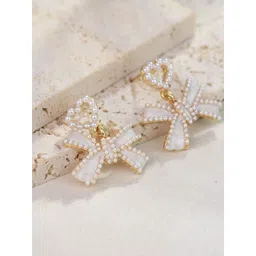 DressBerry Gold-Plated Pearls Studded Butterfly Shaped Korean Drop Earrings-picture-11