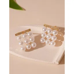 DressBerry Gold-Plated Pearls Studded Contemporary Shaped Korean Studs-picture-18