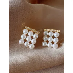 DressBerry Gold-Plated Pearls Studded Contemporary Shaped Korean Studs-picture-22
