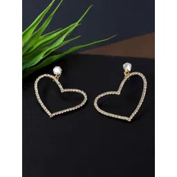 DressBerry Gold-Plated Rhinestone Studded Heart Shaped Hoop Earrings-picture-33