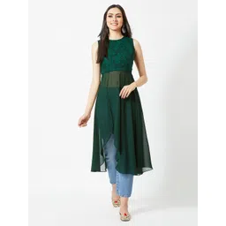 DressBerry Green Floral Printed Georgette Maxi Longline Top-image-22