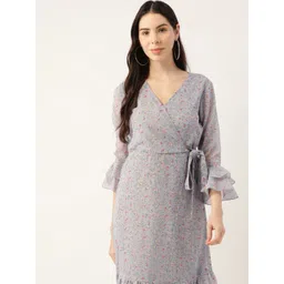 DressBerry Grey Floral Printed Georgette Warp Midi Dress-picture-27