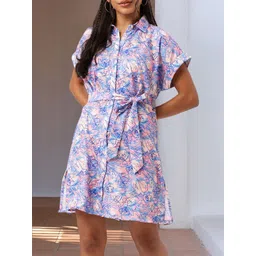 DressBerry Holiday Girly Charm Floral Printed Shirt Style Dress-picture-27