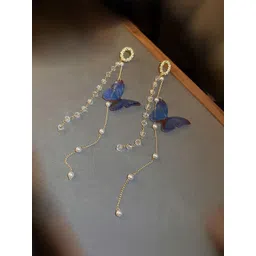 DressBerry Korean Gold-Plated American Diamond & Pearls Butterfly Animal Drop Earrings-picture-26
