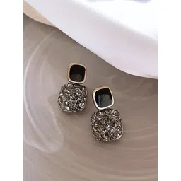 DressBerry Korean Gold-Plated Square Shaped American Diamond Drop Earrings-picture-30