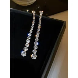 DressBerry Korean Silver-Plated American Diamond Contemporary Drop Earrings-picture-20