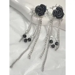 DressBerry Korean Silver-Plated American Diamond Floral Drop Earrings-picture-24
