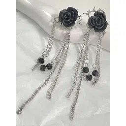 DressBerry Korean Silver-Plated American Diamond Floral Drop Earrings-picture-25