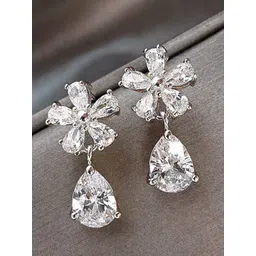 DressBerry Korean Silver-Plated American Diamond Floral Drop Earrings-picture-22