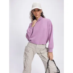 DressBerry Minimalist Mood High Neck Drop-Shoulder Crop Sweatshirt-picture-10