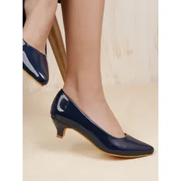 DressBerry Navy Blue Pointed Toe Kitten Heel Pumps-picture-31