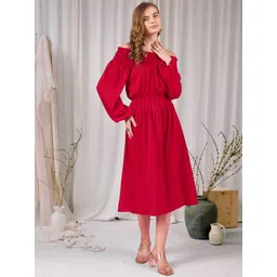 DressBerry Off-Shoulder Puff Sleeve Fit & Flare Midi Dress-picture-20
