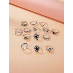 DressBerry Pack of 13 Silver-Plated Stone-Studded Finger Ring-picture-37