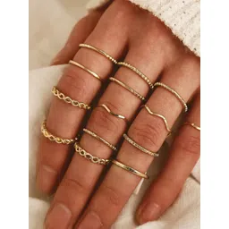 DressBerry Pack of 14 Pieces Gold-Plated Multi Designs Stacked Ring Set-picture-14