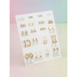 DressBerry Pack Of 20 Gold Plated Pearls Studs Earrings-picture-20