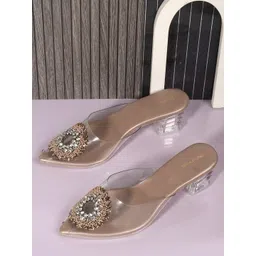 DressBerry Pink Embellished Peep Toe Block Heels-picture-21