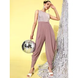 DressBerry Pink Georgette Sequined Jumpsuit-picture-36