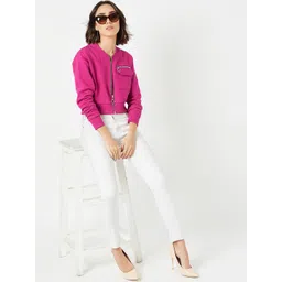 DressBerry Pink Stand Collar Crop Bomber Jacket-picture-40