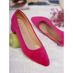 DressBerry Pink Velvet Block Pump Heels-picture-14