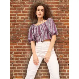 DressBerry Print Puff Sleeve Cotton Blouson Crop Top-picture-39