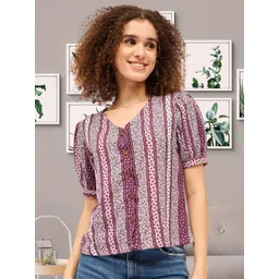 DressBerry Print Puff Sleeve Cotton Top-picture-22