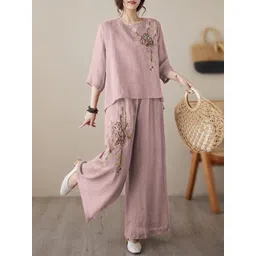 DressBerry Printed Round Neck Top With Trousers Co-Ords Set-picture-23