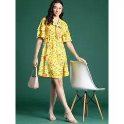 DressBerry Printed Tie-Up Neck Flared Sleeve Mini Dress-picture-31
