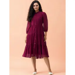 DressBerry Puff Sleeve Crepe A-Line Midi Dress-picture-30